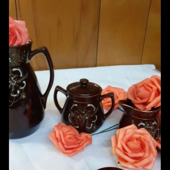 1950s Japan Redware Moriage 3 Piece - Picture 6 of 7